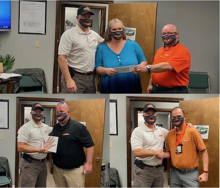 collage of three photos showing employees of the month being congratulated