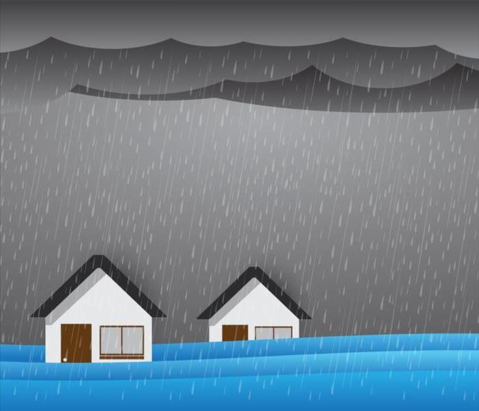 Homes and flood water